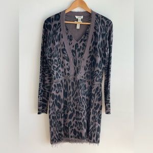 Neiman Marcus Animal Print Sweater Dress and Cardigan 2 Piece Set Size Large